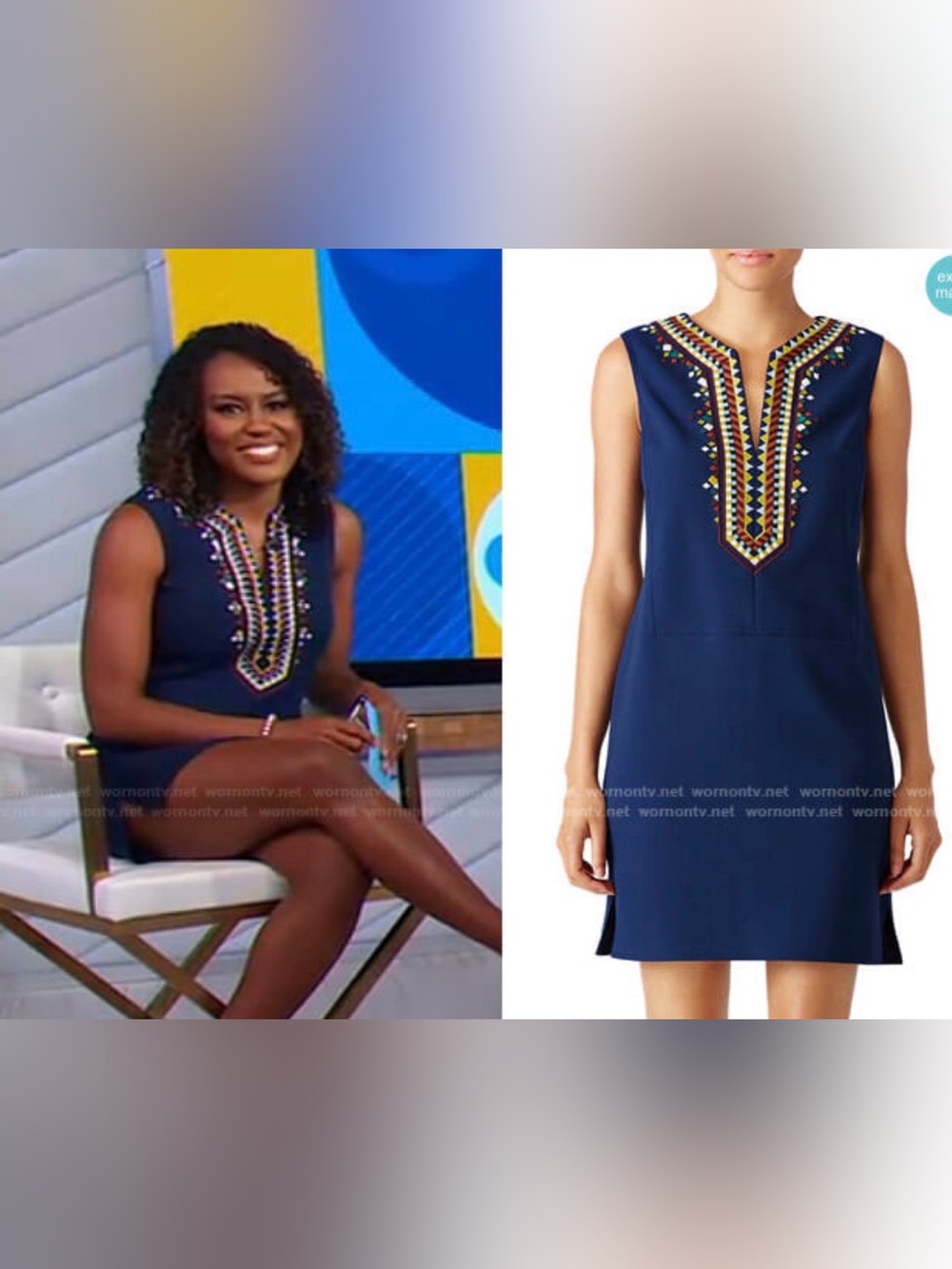 Tory Burch Sophia Tunic Dress Navy Beaded Embroidered Boho Shift TV Style Size 6